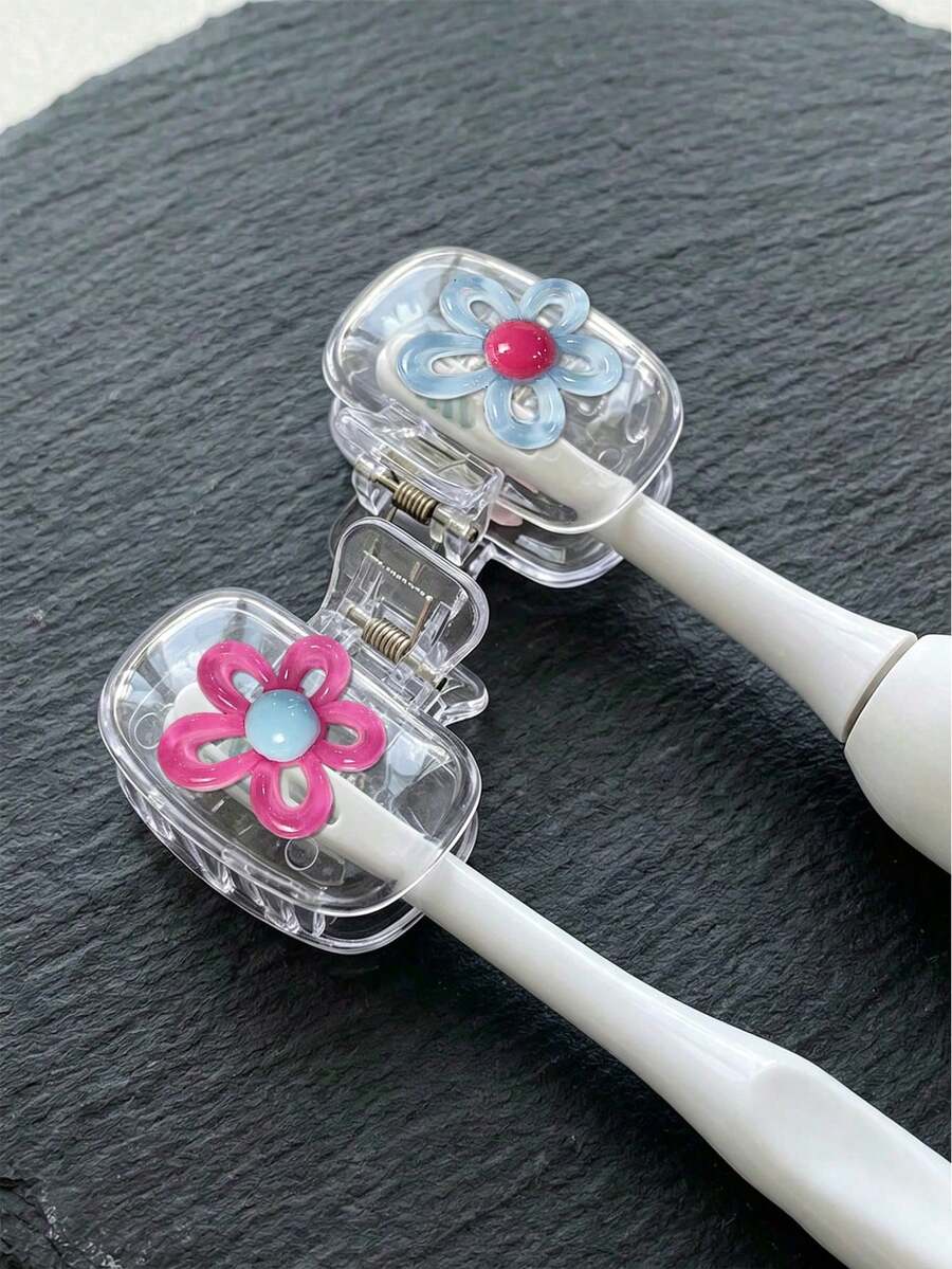 可愛3D花朵牙刷蓋，樹脂配件，旅行牙刷頭保護套，牙刷頭收納架，牙刷防塵蓋，適合旅行與居家收納的可愛設計，附透明蓋，輕巧便攜易攜帶，保護牙刷頭，雙重排水與通風功能，適用於居家、返校、宿舍與旅行使用 | 可愛牙刷頭收納架，適合浴室收納，適用於居家與宿舍使用