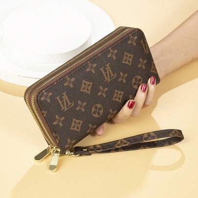Women's Long Wallet 2026 New European And American Fashion Printed Large Capacity Double Zipper Clutch Bag Vintage Phone Bag