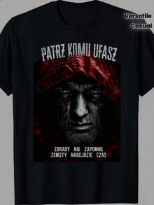 Camiseta Neutral para Hombre con Estampado de Ojos Rojos y Sangre, Texto "Mira en Quién Confías, las Traiciones No Se Olvidan, la Venganza Vendrá, el Tiempo Llegará", Color Negro, Ropa Casua - Negro - Ver 1