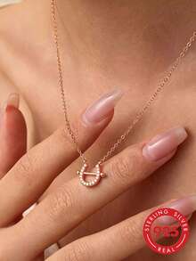 1pc S925 Sterling Silver Travel Vacation Minimalist Luxury Aesthetic Versatile Elegant Personalized Niche Exquisite Horseshoe Pendant Necklace Women's Cool Tone Fashion European And American High-End Geometric U-Shaped Collarbone Chain Delicate Gift - Geometry - View 8