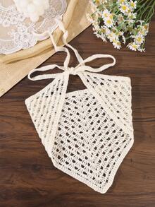 1 pezzo Bandana triangolare in stile boho con lavorazione a maglia traforata all'uncinetto, copricapo regolabile con laccio posteriore, decorazione per capelli per spiaggia, viaggi, vacanze e servizi fotografici - Multicolore - Visualizzare 6