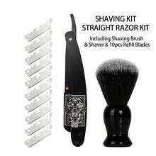 Perlengkapan Cukur Jenggot Pria dengan Pisau Cukur Lurus & Kuas untuk Perawatan Halus, Set Cukur Premium + 10 Mata Pisau - Sisir jenggot + sikat jenggot - View 14