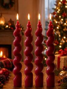2/4件組酒紅色螺旋香氛蠟燭禮盒，居家裝飾蠟燭，大豆蠟製，婚禮、燭光晚餐、節日裝飾、生日禮物、女性禮物、母親節、萬聖節、聖誕禮物最佳選擇 - 多色 - 查看 4