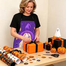 1pc Halloween Pumpkin, Ghost, Bat, Black Cat, Spider Web, Vintage Skeleton Witch, Haunted House, Halloween Pattern Apron, Suitable For Home Decor And Kitchen Use. Made Of 100% Polyester Material, Designed As Sleeveless Style, Perfect For Home Kitchen, Outdoor BBQ Cooking. This Printed Apron Is Unisex, Machine Washable And Reusable, An Essential Kitchen Accessory - Multicolor - View 4