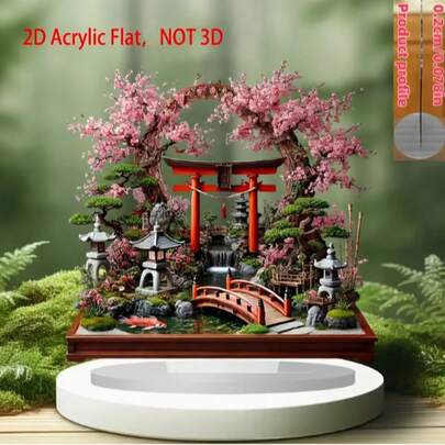 Dekorasi Bunga Sakura Datar Akrilik 2D - Desain Pagoda dan Jembatan Tradisional, Kafe, Rangkaian Bunga Meja Makan, Ornamen Dekorasi Meja Makan