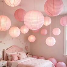 Elegant Pink Paper Lantern Set, Includes 9 Lanterns + 9 Lantern Stands - Round Handmade Folding Decorations, Suitable For Weddings, Birthdays, Anniversaries And Holiday Celebrations - As Shown - View 6
