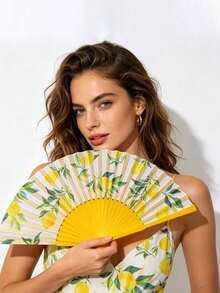 1/3/9/15/16/20/24/30/36/40pcs Spanish Lemon Pattern Folding Fans, Lemon Foldable Fans Summer Capri Style Paper Hand Fans, Spanish Lemon Cooling Decorative Handheld Fans, Suitable For Parties, Dance Performances, Travel, Birthday Gifts - Multiple Styles - View 1