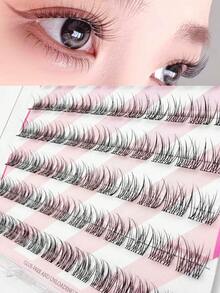 72 Clusters Self-Adhesive Three-Panel Fishtail Segmented False Eyelashes, Beginner Friendly, Built-In Adhesive NoExtra Glue, Soft Light Fibers, Naturally Lengthen Eyes, Ideal For Daily Commute, Dating & Casual Glam Eye Makeup For Lazy Makeup Starters - View 2