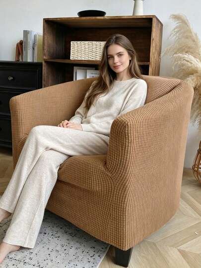 Full Coverage Barrel Chair Cover, Soft Textured Elastic Single Sofa Slipcover, Wrinkle-Resistant Universal Casual Chair Protector, Can Renew Old Armchair