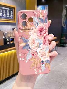 1pc Large Flower Camera Anti-Drop Phone Case UV Printed Compatible With Samsung/Galaxy/ Android Models - Pink - View 7
