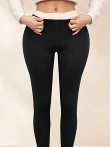 Women'S Casual Thermal Lined Warm Base Layer Pants Thick Jogger Trousers Tights Black Winter - Black - View 4