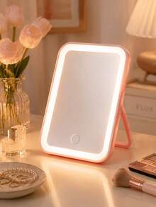LED Makeup Mirror, Lighted Desktop Vanity Mirror, 3 Lighting Modes Makeup Mirror, Desktop Mirror, USB Rechargeable Makeup Mirror, Travel Makeup Mirror, Portable Makeup Mirror For Student Dorm, Office, Countertop, Birthday Graduation Best Gift, Home Decor, Back To School Supplies, Multi-Functional Desktop Makeup Mirror, Student Dorm, Travel, Office, Bedroom Makeup Mirror, Mother's Day Best Gift For Women - Multicolor - View 8