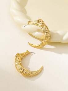1 Pasang Anting Buaya Bergaya Retro Populer dan Serbaguna - kuning keemasan - View 5