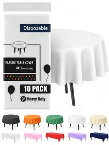10 Paquetes de Manteles de Plástico Blanco, Manteles Redondos Desechables de Gran Capacidad (84 Pulgadas), Manteles Rectangulares (54 X 108 Pulgadas), Manteles Blancos Premium para Fiestas - Multicolor - Ver 2