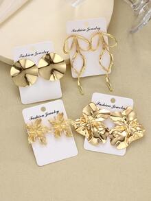 8pcs Anting Tusuk Tebal Lebar Berlebihan Desain Vintage Minimalis Elegan Indah Pita Geometris Tekstur Asimetris Bunga Bulat Gaya Logam Set Multi-Piece Hadiah Liburan Pesta Kencan Pakaian Sehari-hari untuk Perjalanan Harian - Yellow Gold - View 2