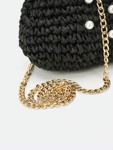 New Chinese Style Retro Straw Shell Bag With Sequin Embellishments, A Versatile Women's Handbag Perfect For Weddings, Banquets, And Outings. - Black - View 6