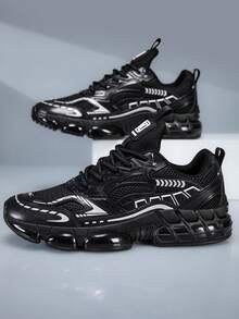 Lightweight Men's Casual Versatile Sports Shoes - Comfortable & Breathable With Shock Absorption, Suitable For Outdoor Activities - Black - View 3