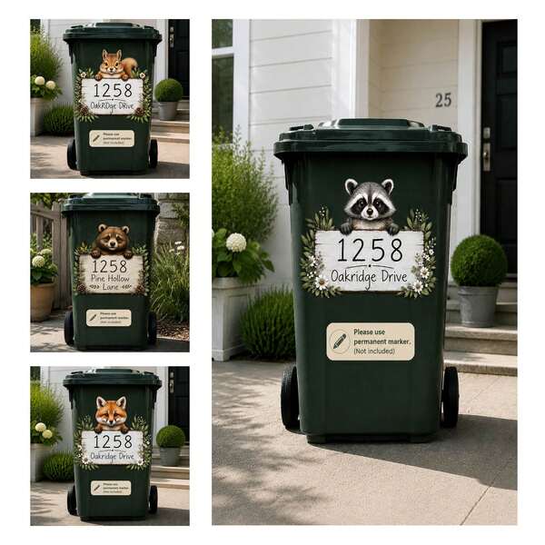 DIY Write-On Raccoon Trash Can Sticker, 3D Cartoon Garbage Food Rubbish Bin Vinyl Decal, Removable Waterproof Outdoor Yard Garden Home Decor Sticker