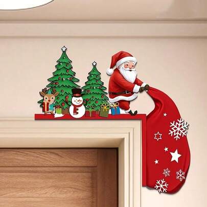Hot ! 3D Effect Santa Pulling Bag Door Topper With Snowflakes, Festive Xmas Tree Decor, No Drill Required, Holiday Party Supplies.
