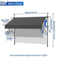 Clamp Awning, Balcony Awning Without Drilling, Aluminum Awning, Sun Awning, Height-Adjustable Awning With Hand Crank, UV Protection For Balcony, Garden, Terrace, 200 Cm - 400 Cm - Dark Gray - View 13