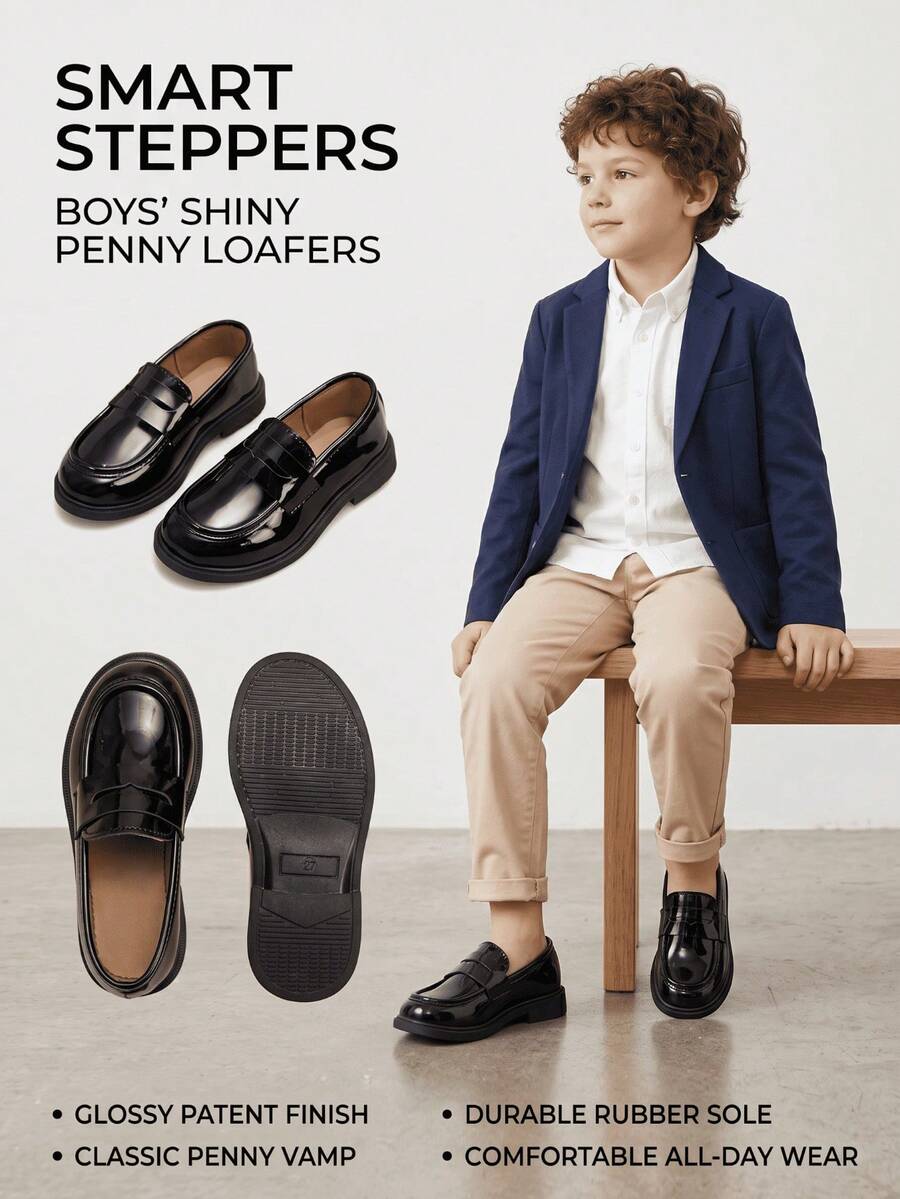 Round Toe Anti-Collision Thick Sole Student Black Leather Shoes, One-Piece Design, Suitable For Formal Occasions And Dress Events - Black - View 1
