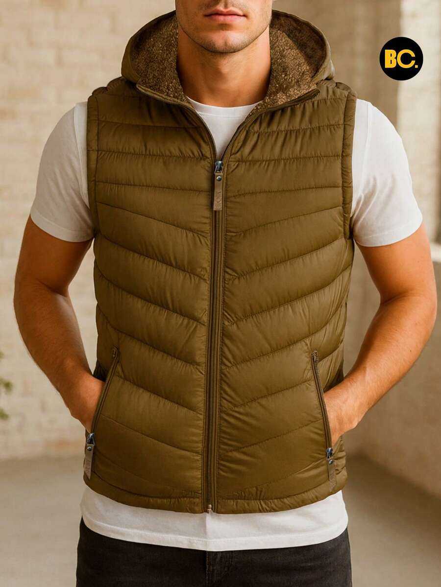 Big City Lightweight Padded Men's Vest With Hood - 卡其色 - 查看 1