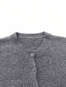 Casual Plush Textured Round Neck Drop Shoulder Long Sleeve Short Knit Cardigan For Women, New Autumn/Winter Style, Versatile For Daily Wear And Commuting - Grey - View 7