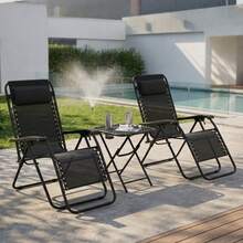 3 Pieces Zero Gravity Patio Furniture Set, 2 Adjustable Folding Recliner Lounge Chairs With Headrest + Foldable Side Table, Weather Resistant Outdoor Bistro Set For Backyard Lawn Pool Balcony - C - View 2