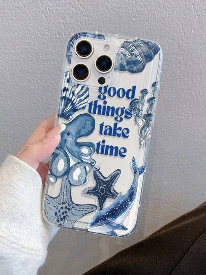 1pc Octopus Ocean Element Pattern, Air Cushion Transparent Shockproof Phone Case, TPU Material, Suitable As Holiday Gift, Compatible With Apple XS/XS Max/XR/11/12/13/14/15/16 Pro/Pro Max/14/15/16 Plus/17, Unisex, Phone Case A04/A51/A56/S25 Ultra/S22 Ultra/S21 Plus/S20/A73/A72/A55/A54/A53/A52/A34/A05/S25 Ultra/S25/S25 Plus