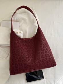 Bolso Tote Vintage con Estampado de Leopardo, Diseño de Gran Capacidad, Duradero y Resistente a Arañazos, Bolso de Hombro Versátil para Desplazamientos y Salidas Diarias - Rojo - Ver 10