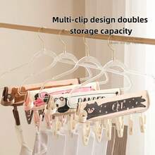 Portable Fabric Clothes Hanger Travel Laundry Drying Rack With Underwear Socks Clips Foldable Compact Space-Saving Design For Home Hotel Dorm Organization Storage - Multicolor - View 1