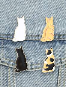 4Pcs Minimalist Back View Cat Enamel Pin Black White Calico Tabby Solid Kitty Brooch Neutral Backpack Decor Badge - Multicolor - View 4