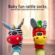 4pcs/2pcs Mainan Kerincingan Pergelangan Tangan Hewan untuk Bayi Baru Lahir, Jam Tangan Kerincingan Balita dengan Kaus Kaki, Mainan Pengenalan Warna dan Pengembangan Visual - MultiWarna - View 3