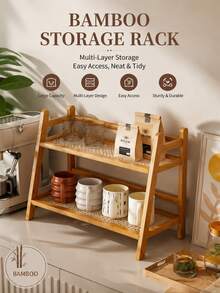 Kitchen Simple Multi-Function Home Storage Rack, Kitchen Cabinet Organizer, Desktop Woven Rattan Trapezoid Spice & Cup Holder, Cup Storage Rack - Multicolor - View 1