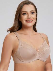 MELENECA Women's Minimizer Bra Full Coverage Plus Size Underwire Lace Comfort Cushion Strap - Beige - View 5