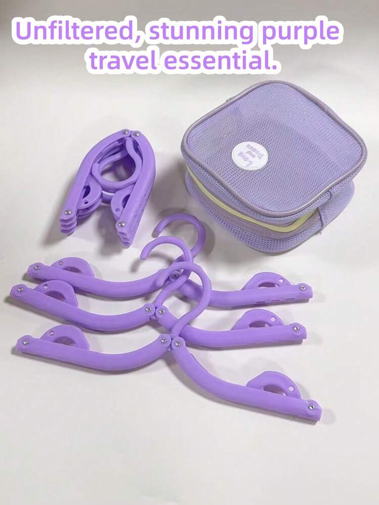 Portable Folding Hanger Set With Storage Bag, Space-Saving Travel Hangers Suitable For Suitcases, Business Trips, Vacations, Dorms, Essential Compact Clothing Storage [Due To Production Process, Friction Marks Are Normal] - View 4