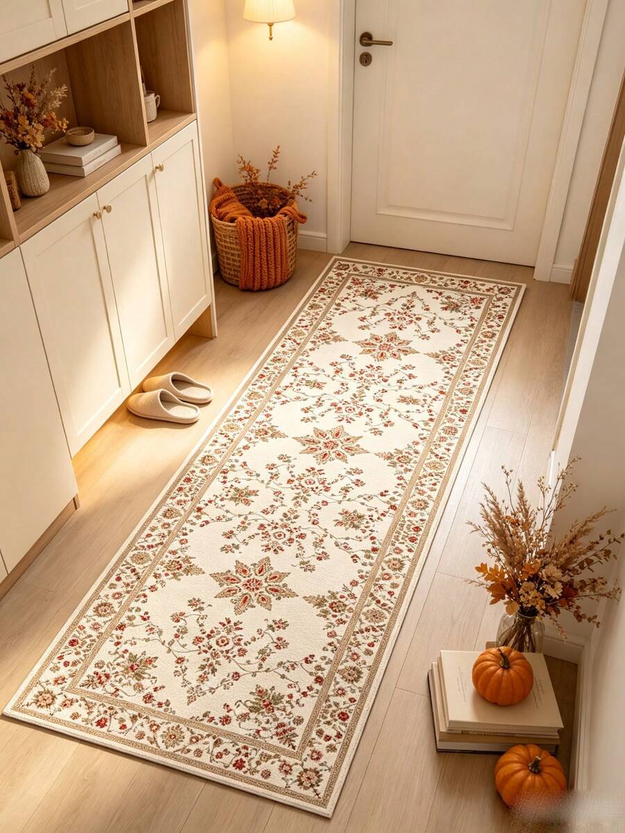 1pc, Luxury Elegant Floral Home Long Runner Rug, Bohemian Floral Pattern, Anti-Slip Hallway Runner Mat, Home Decor! Nordic Minimalist Style Suitable For Living Room Carpet, Home Decor Item, Suitable For Entryway, Bedroom, Closet, Living Room Carpet, Carpet, Living Room Area Rug, Area Small Rug, Mat, Home Decor, Large Living Room Carpet, Round Carpet