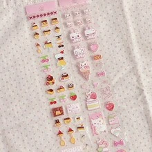 35cm/Loop Pixel Strawberry Pudding Dessert PET Sticker Roll Cute Die Cut Decals For Journal Scrapbook Planner Card Making Kawaii Stationery Supplies - Black - View 4