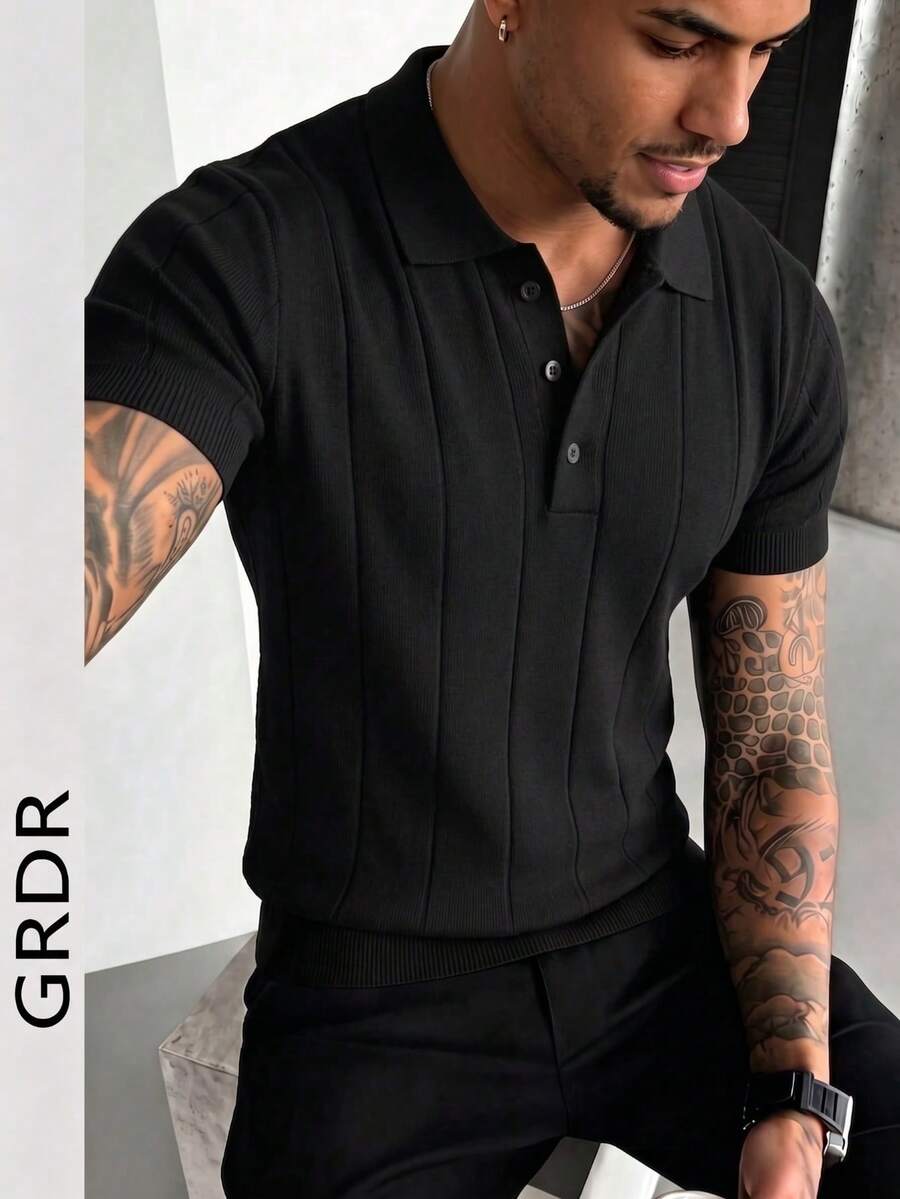 GRDR Men's Summer Polo Ribbed Knit Short Sleeve, Suitable For Summer Business Gatherings, Minimalist Versatile