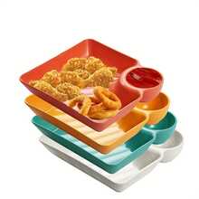 4-Piece Set With Divided Compartments] Plastic Dumpling And French Fries Sauce Dish Set| Portable PP Square Sauce Dish| Japanese Cuisine Sushi Taco Serving Plate| Outdoor Camping Picnic Party Tableware| Multi-Color Practical Dinner Plate - Mixed Colors - View 14