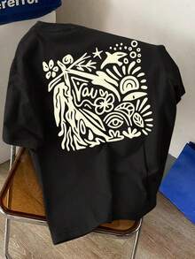 LockererSchnitt,Rundhals,Kurzarm,weichundatmungsaktiv,idealfürUrlaub,FreizeitundFreizeitoutfits,waschmaschinengeeignet,einfarbig,perfektzumSchichten - Schwarz - Übersicht 2