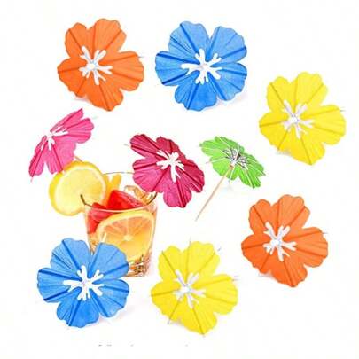 Wooden Mini Umbrella Cocktail Picks, Decorative Picks For Cocktail Glasses And Paper Cups, Tropical Style Wedding Hawaiian Party Supplies