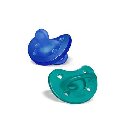Chicco PhysioForma Weicher Silikon-Schnuller 16-36m Green/Blue x2 - Sanfter Schnuller, Kiefergerechtes Design