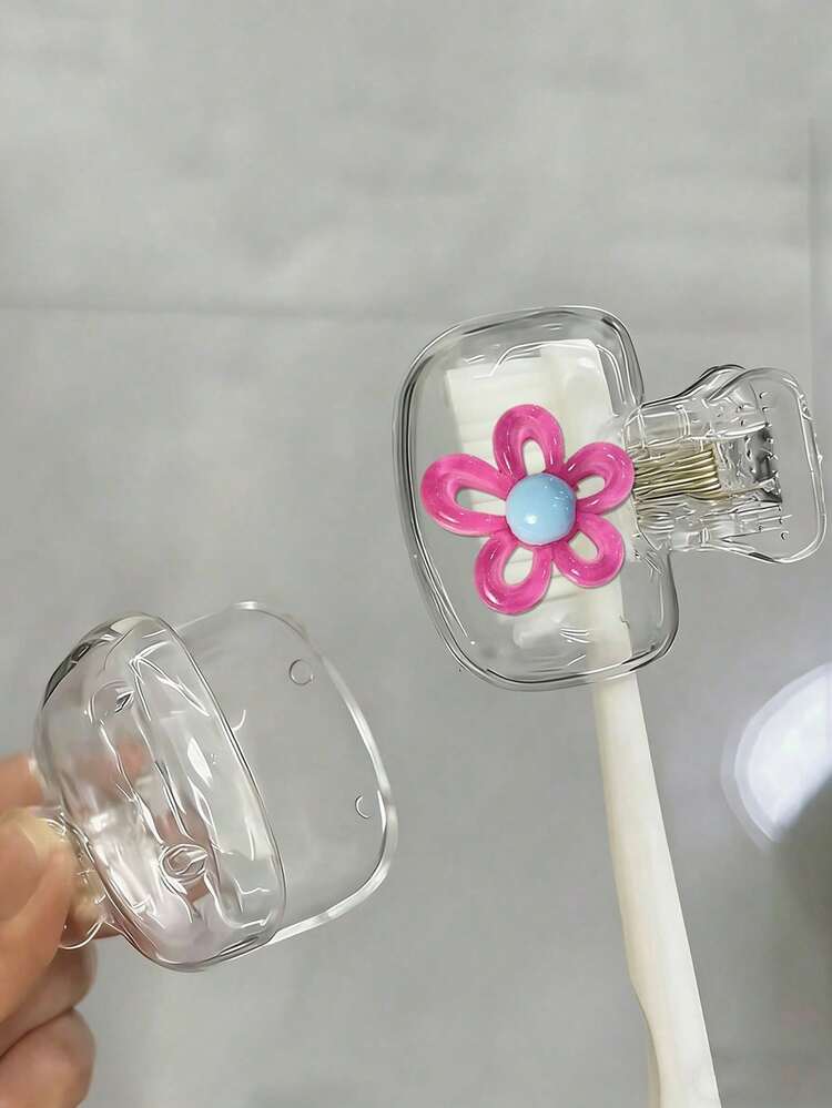 可愛3D花朵牙刷蓋，樹脂配件，旅行牙刷頭保護套，牙刷頭收納架，牙刷防塵蓋，適合旅行與居家收納的可愛設計，附透明蓋，輕巧便攜易攜帶，保護牙刷頭，雙重排水與通風功能，適用於居家、返校、宿舍與旅行使用 | 可愛牙刷頭收納架，適合浴室收納，適用於居家與宿舍使用 - 彩色 - 查看 9