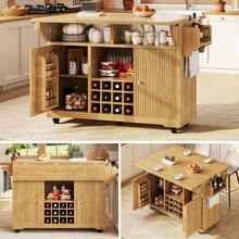 Multifunctional Service Cart, Kitchen Trolley With Storage, Adjustable Shelves And Wine Bottle Holder, Mobile Side Table For Dining Room, Living Room And Balcony, Natural Brown - Natural Wood Color - View 4