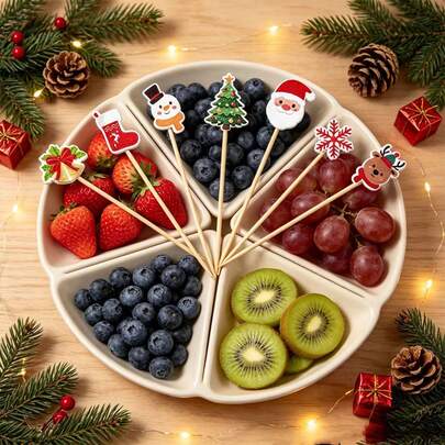 400/200/100/80/20/1 pieza Brochetas de bambú con temática navideña, adornos para tartas, diseños de Papá Noel, muñeco de nieve, reno, árbol de Navidad y copo de nieve, decoración para postres de fiesta y cupcakes, accesorios para bandejas de repostería navideña, pinchos decorativos de estilo mixto