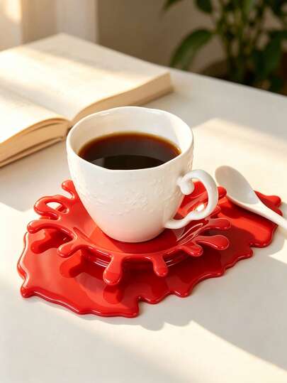 Creative Spilled Ketchup Styling Non-Slip Anti-Scalding Coasters Insulated Cup Holder Spoon Drain Suitable For Halloween Theme.