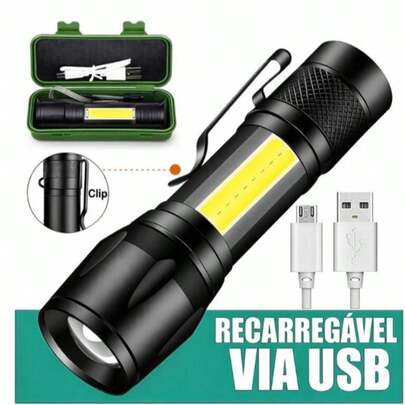 Mini Lanterna LED Recarregável USB com Zoom e COB Super Potente Compacta para Emergências
