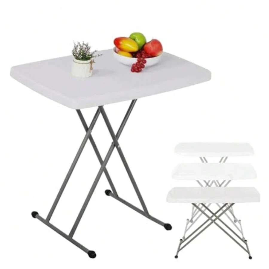 BREEZEE Mesa Plegable Portatil Ajustable 3 Alturas 76x50 cm, Plastico Resistente con Estructura de Acero Inoxidable, Multiusos para Camping, Jardin, Oficina y Hogar, Ligera y Facil de Transportar - Multicolor - Ver 1