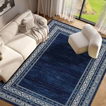 Techigher Modern Washable Area Rug - Non Slip Geometric Bordered Living Room Carpet, Foldable Thin Low Pile Floor Cover For Bedroom, Kitchen, Dining Room - Blue - View 2